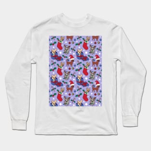 Christmas Chis! Christmas chihuahuas print in lilac Long Sleeve T-Shirt